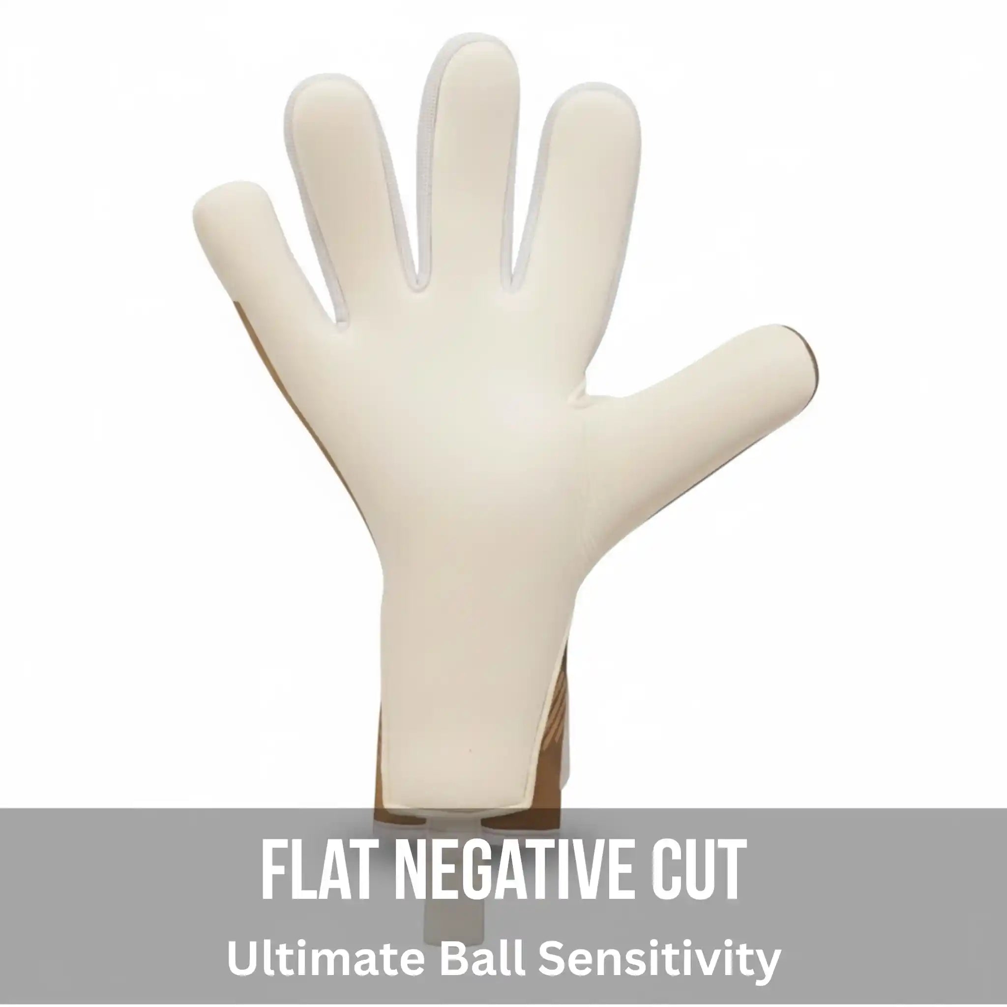 onekeeper viper gold glove with text 'Flat Negative Cut Ultimate Ball Sensitivity' on a white background