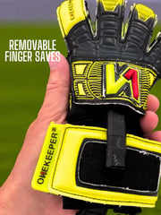 (Amazon) ONEKEEPER FUSION Junior - Yellow & Black | Semi Pro-Level Goalkeeper Gloves | Removable Fingersaves - ONEKEEPER USA