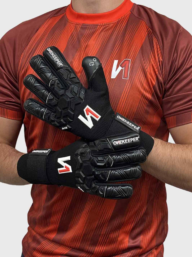 ONEKEEPER ACE Black - All Black Negative Cut Pro-Level Goalkeeper Gloves - ONEKEEPER USA