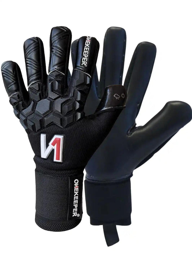 ONEKEEPER ACE Black (New Model) - All Black Negative Cut Pro-Level Goalkeeper Gloves for Kids and Adults - ONEKEEPER USA