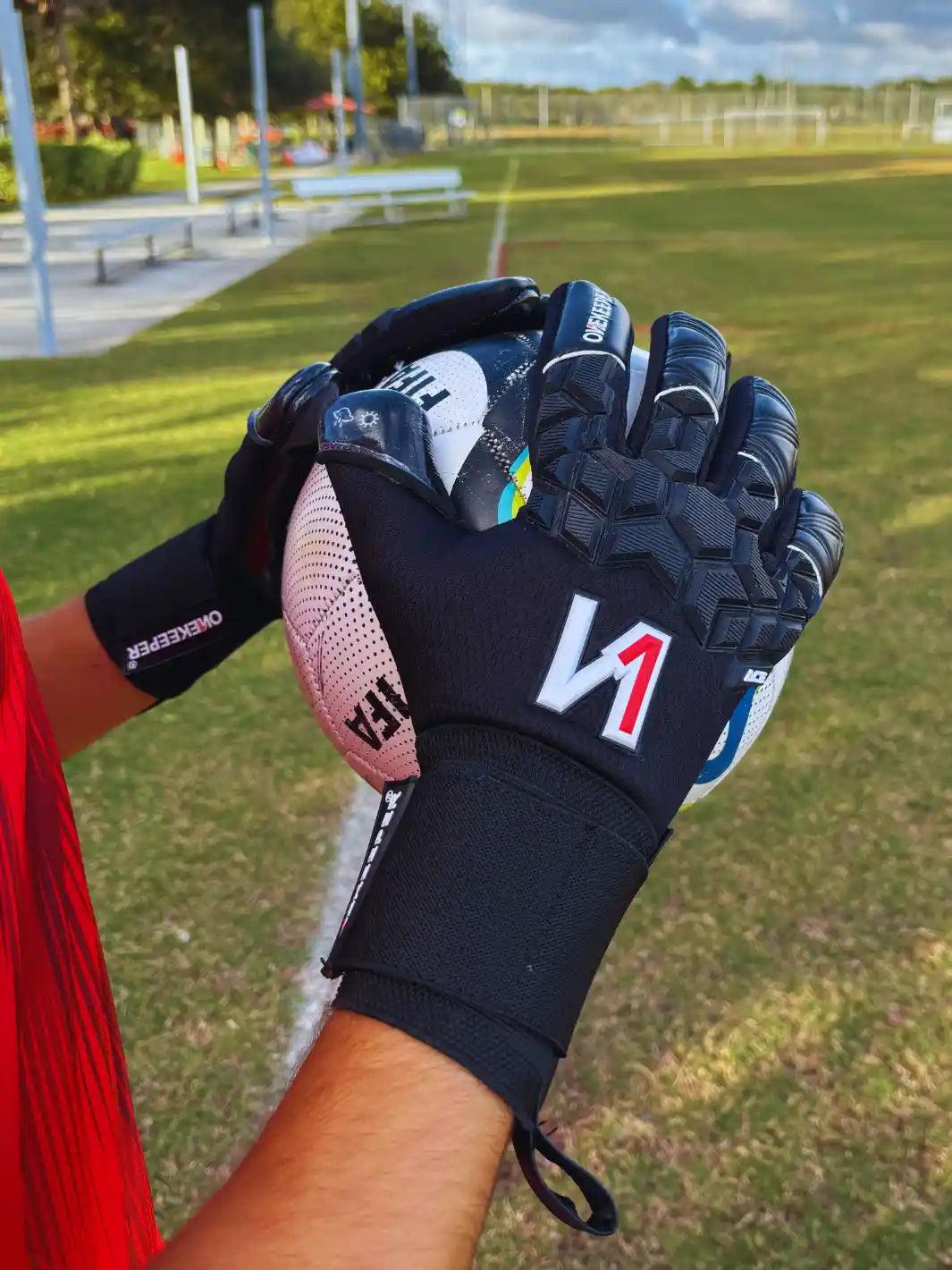 ONEKEEPER ACE Black (New Model) - All Black Negative Cut Pro-Level Goalkeeper Gloves for Kids and Adults - ONEKEEPER USA