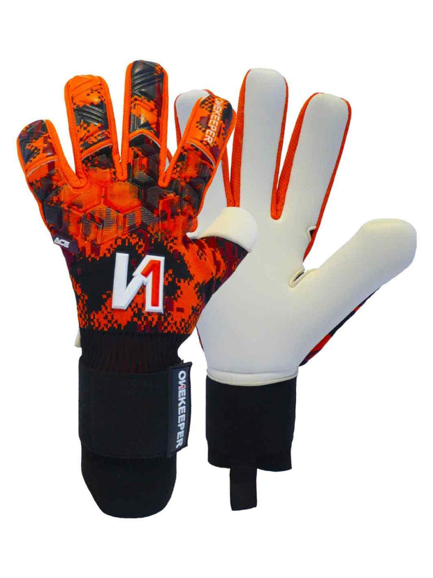 ONEKEEPER ACE Orange and White -Negative Cut Pro-Level Goalkeeper Gloves - ONEKEEPER USA