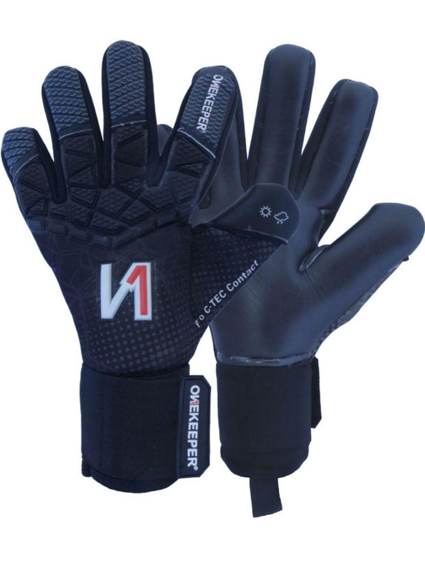Professional goalkeeper gloves ONEKEEPER C-TEC Contact Pro Black Negative Cut Slim Fit gk