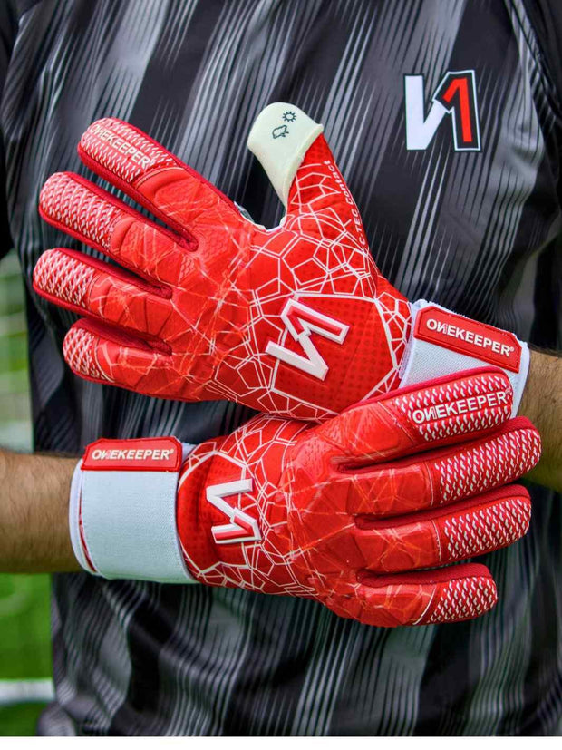 ONEKEEPER C-TEC Red and White - Pro Goalkeeper Gloves for Kids & Adults - ONEKEEPER USA