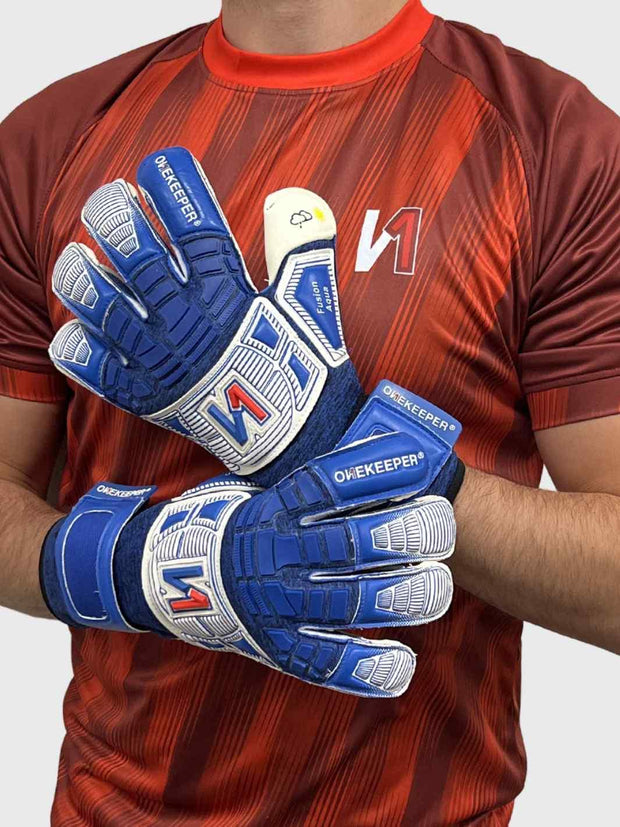 ONEKEEPER Fusion Aqua - Pro-Level Hybrid Cut Soccer Goalkeeper Gloves for Wet Weather Conditions - ONEKEEPER USA