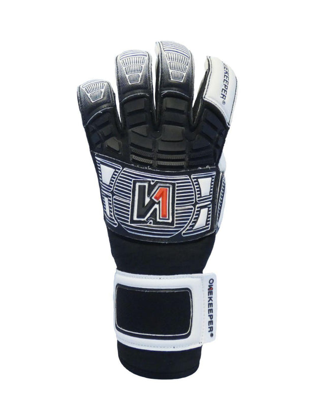 ONEKEEPER FUSION Contact Black - Black and White Hybrid Cut Pro-Level Goalkeeper Gloves - ONEKEEPER USA