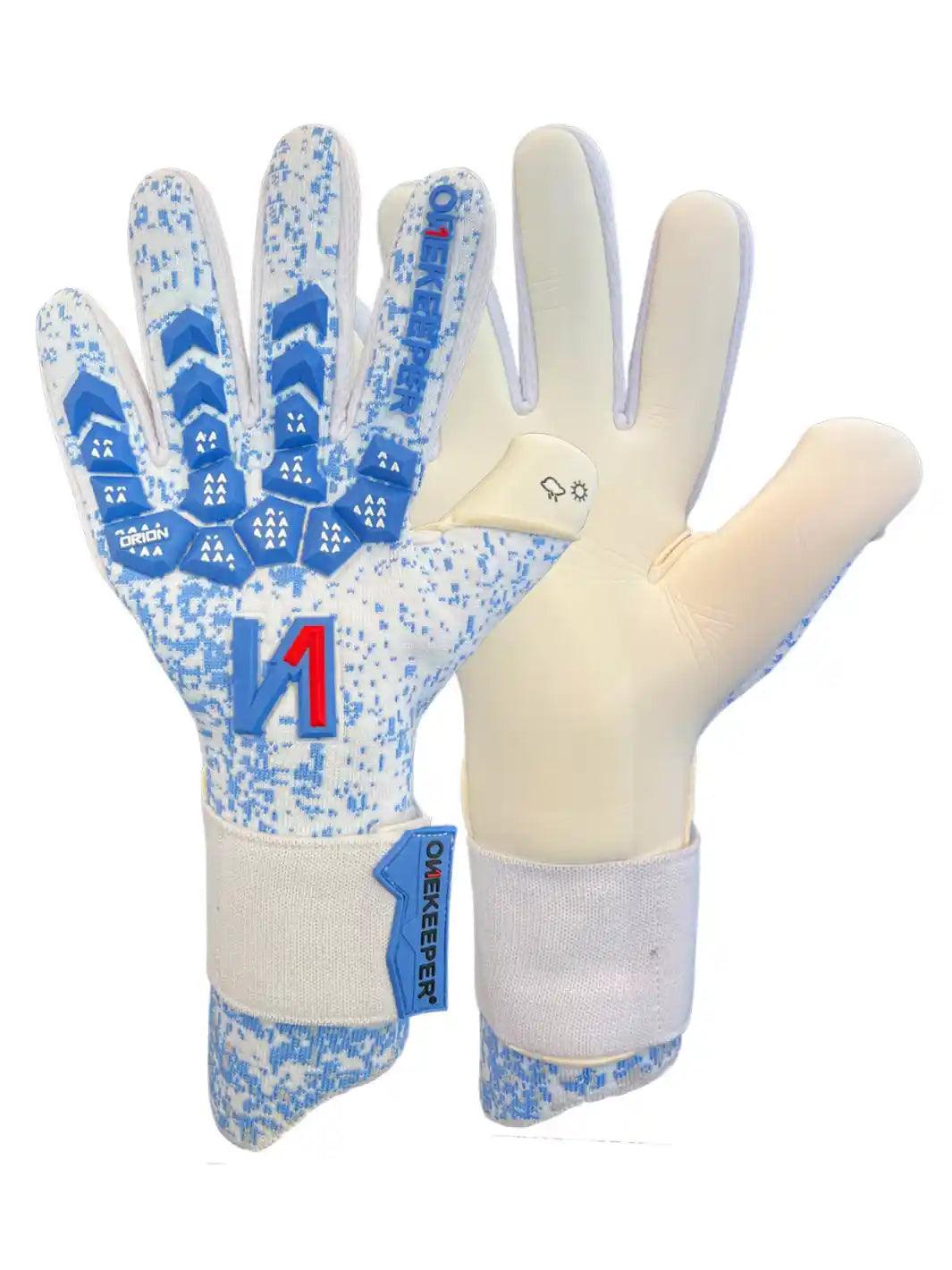 ONEKEEPER Orion Blue & White - Removable Strap - Negative Cut Pro-Level Goalkeeper Gloves for Juniors, Youth and Adults - ONEKEEPER USA