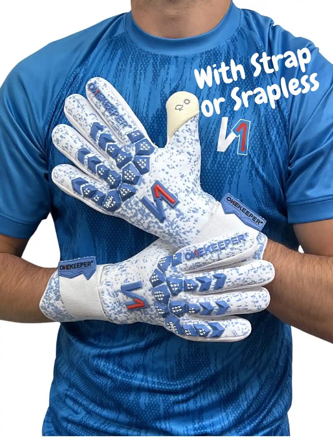 ONEKEEPER Orion Blue & White - Removable Strap - Negative Cut Pro-Level Goalkeeper Gloves for Juniors, Youth and Adults - ONEKEEPER USA