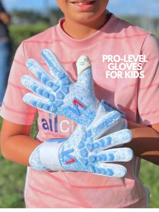 ONEKEEPER Orion Blue & White - Removable Strap - Negative Cut Pro-Level Goalkeeper Gloves for Juniors, Youth and Adults - ONEKEEPER USA