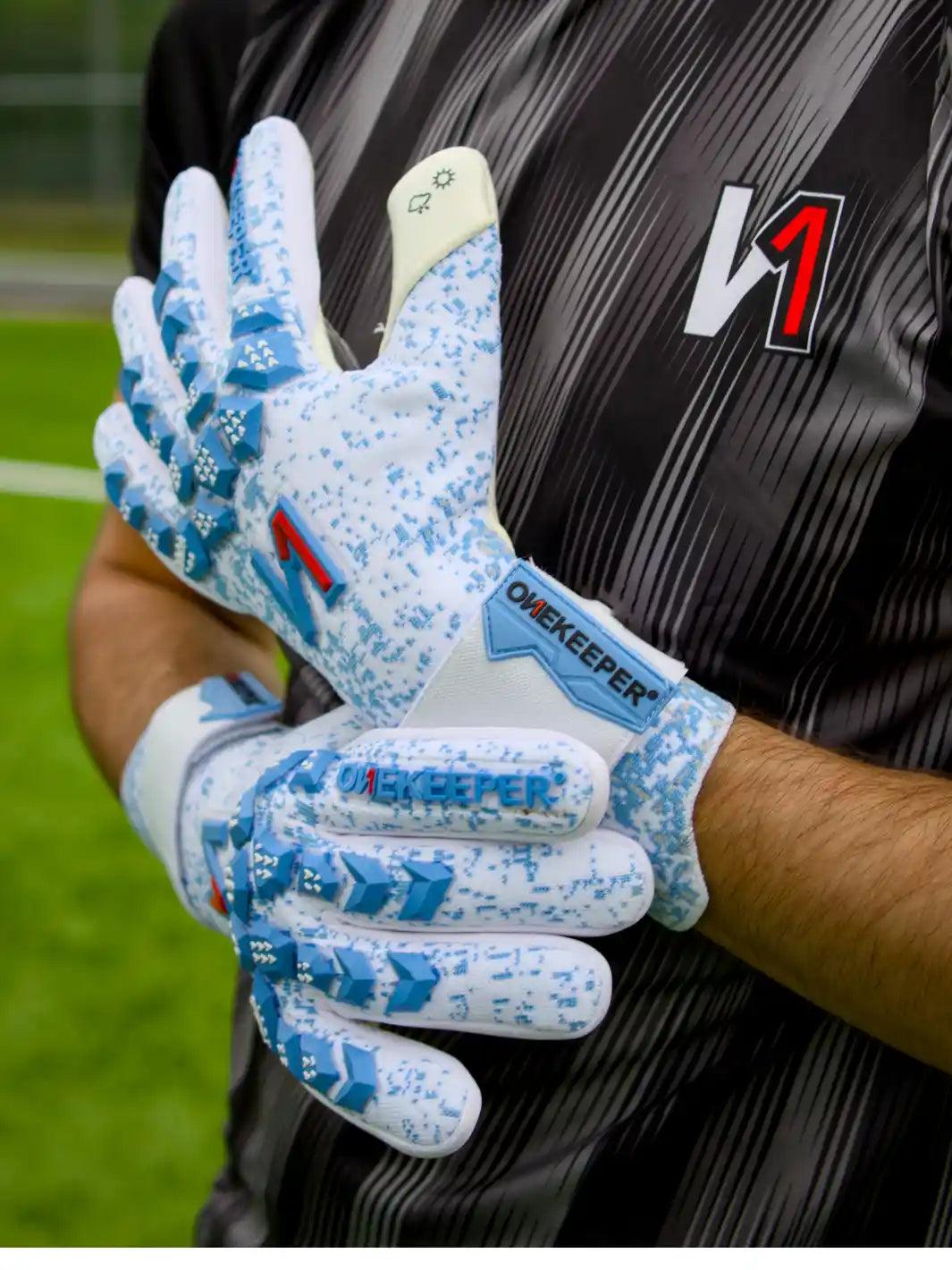 ONEKEEPER Orion Blue & White - Removable Strap - Negative Cut Pro-Level Goalkeeper Gloves for Juniors, Youth and Adults - ONEKEEPER USA