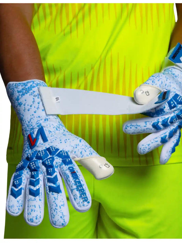 ONEKEEPER Orion Blue & White - Removable Strap - Negative Cut Pro-Level Goalkeeper Gloves for Juniors, Youth and Adults - ONEKEEPER USA