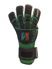 Professional Goalkeeper Gloves ONEKEEPER Solid Robusto Green and Black Fusion Cut special for Turf or Artificial Grass gk