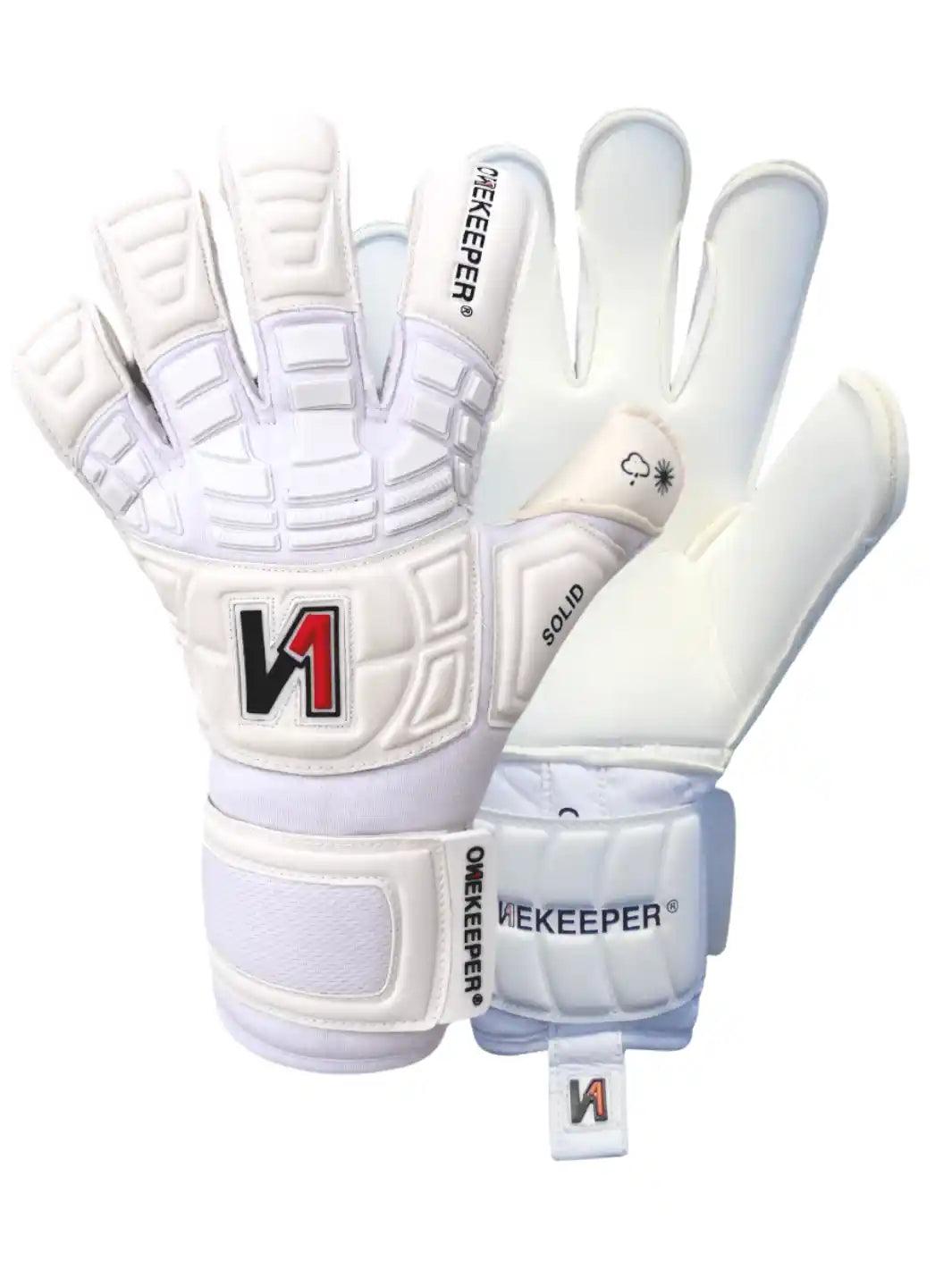 ONEKEEPER Solid White Hybrid Cut Pro-Level Goalkeeper Gloves with Removable Finger-Save Spines (Spines Not Included) - ONEKEEPER USA