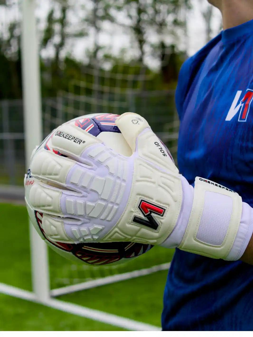 ONEKEEPER Solid White Hybrid Cut Pro-Level Goalkeeper Gloves with Removable Finger-Save Spines (Spines Not Included) - ONEKEEPER USA