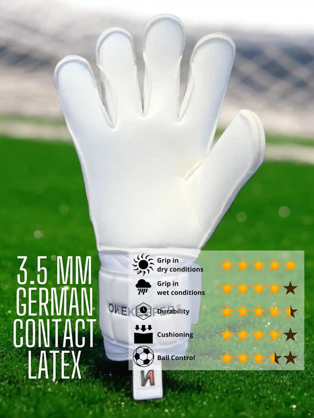 ONEKEEPER Solid White Hybrid Cut Pro-Level Goalkeeper Gloves with Removable Finger-Save Spines (Spines Not Included) - ONEKEEPER USA