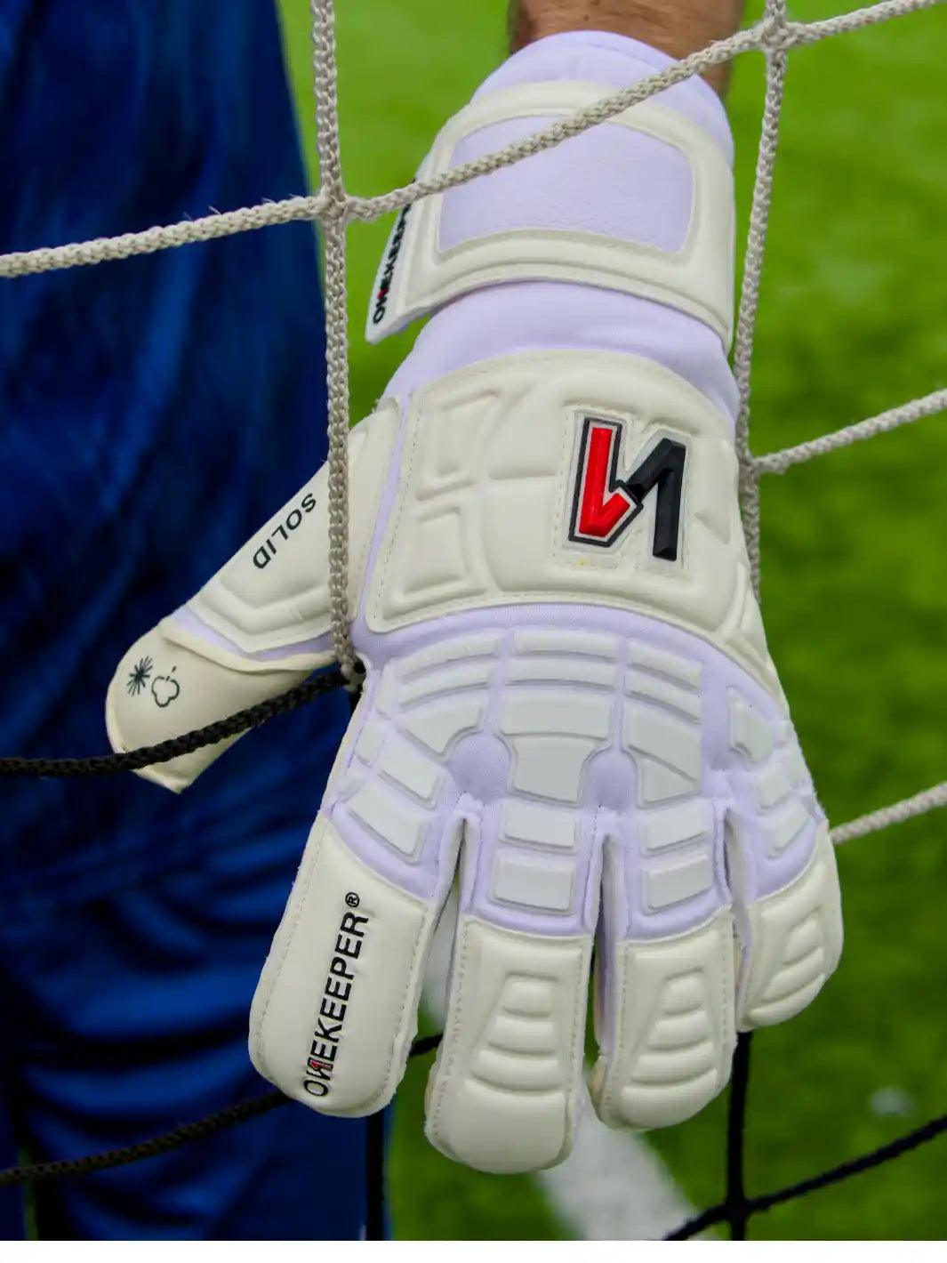 ONEKEEPER Solid White Hybrid Cut Pro-Level Goalkeeper Gloves with Removable Finger-Save Spines (Spines Not Included) - ONEKEEPER USA