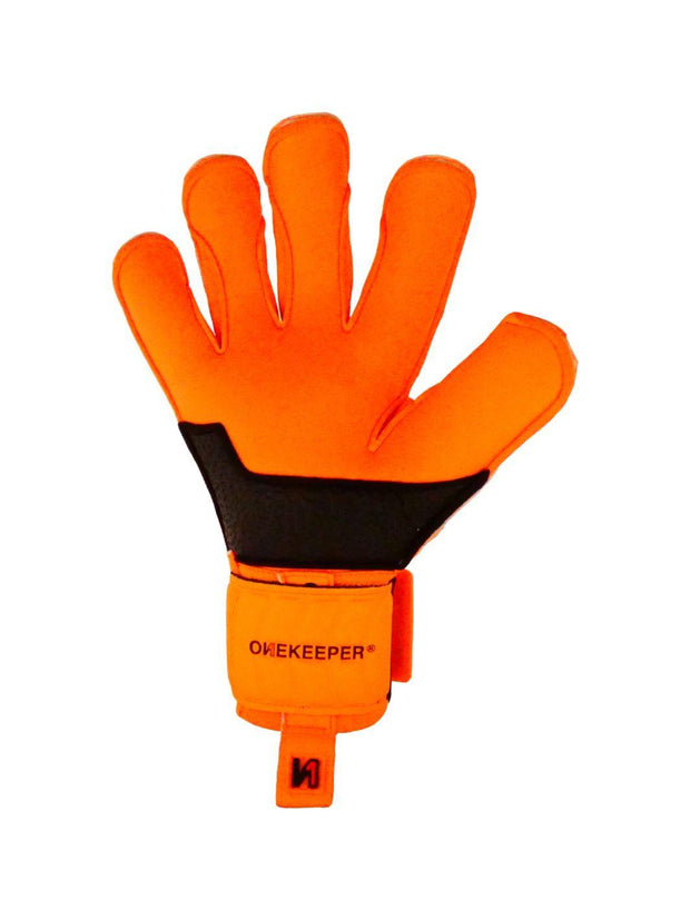Goalkeeper gloves for kids / junior ONEKEEPER Vector Pupil Orange Fluo with extra protective layer on the palm gk
