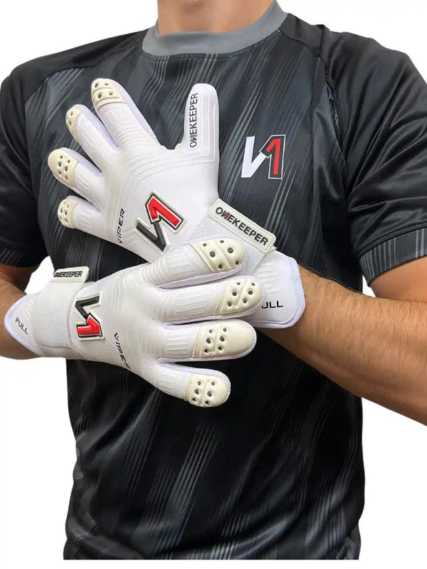 ONEKEEPER Viper White - Strap or Strapless Negative Cut Pro-Level Goalkeeper Gloves for Kids, Youth and Adults - ONEKEEPER USA