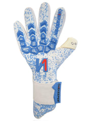 Strap or Strapless Negative Cut Pro-Level Goalkeeper Gloves- ONEKEEPER Orion Blue & White - ONEKEEPER USA